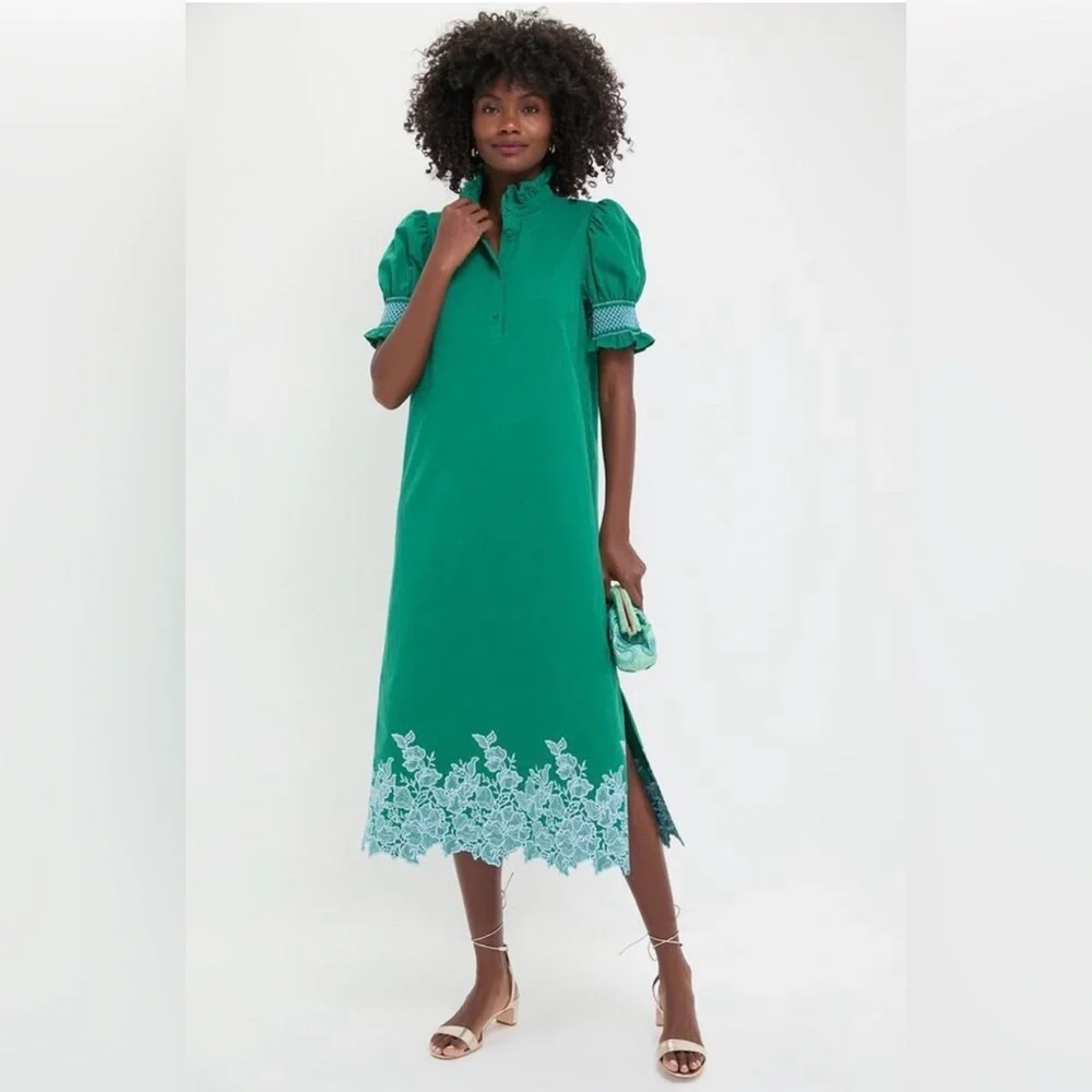 HYACINTH HOUSE Green & Baby Blue Embroidery Eliza Midi Dress
Size S. NWT - Picture 6 of 7